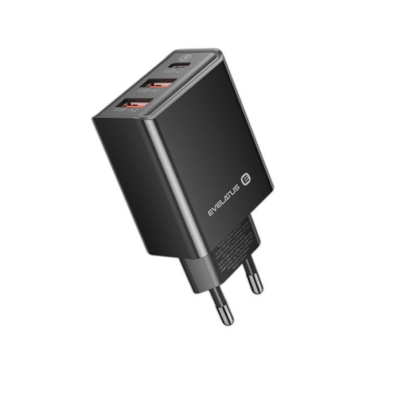 Адаптер зарядно EVELATUS USB-A1/USB-A1/USB-C 32W ETC06 Black