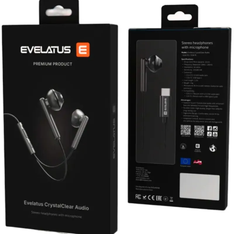 Слушалки EVELATUS Crystal clear sound жични  3.5mm White