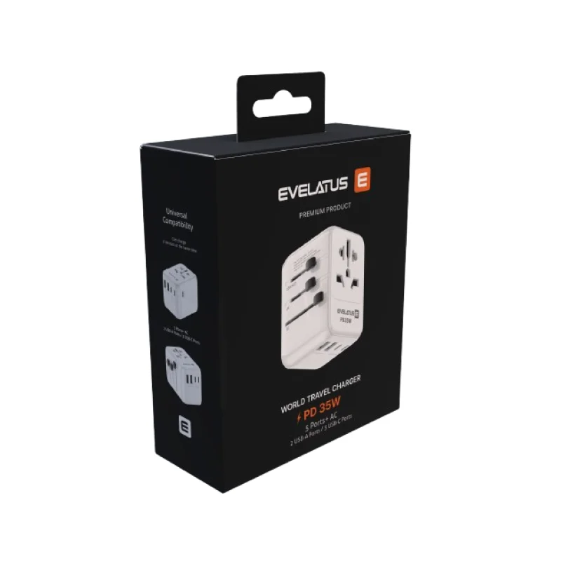 Адаптер зарядно EVELATUS 35W 1PD & 2Type-C & 2USB Универсално