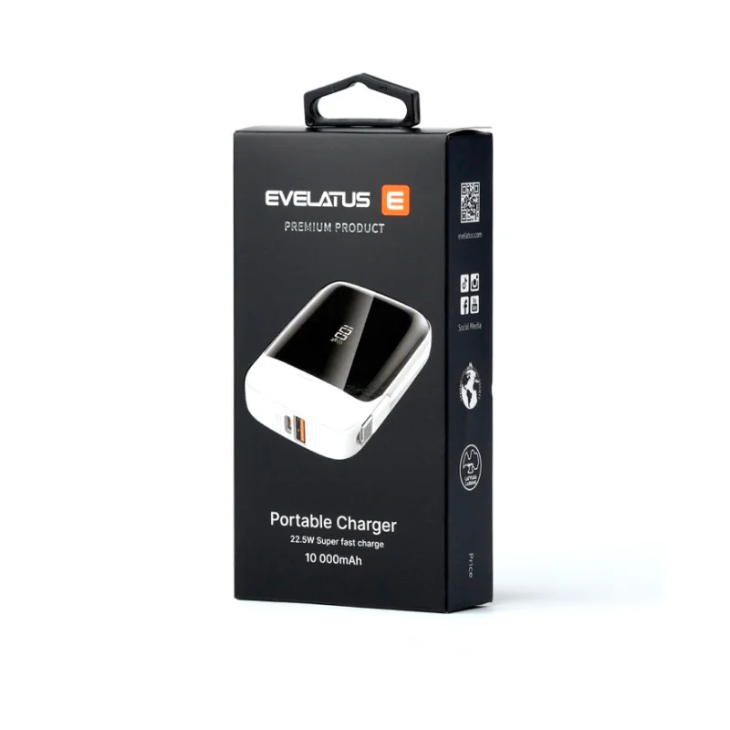 EVELATUS 22.5W Fast Charge Power Bank USB-A/USB-C 10000mAh Преносима батерия