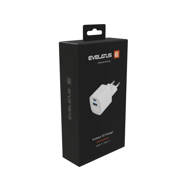 Адаптер зарядно EVELATUS USB-A and USB-C 30W Black